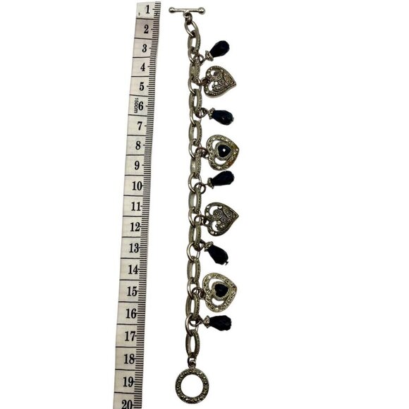 Vintage Silver Glitz Heart Charm Bracelet Black‎ Crystal Bead Charms Y2K Glam - Picture 4 of 4